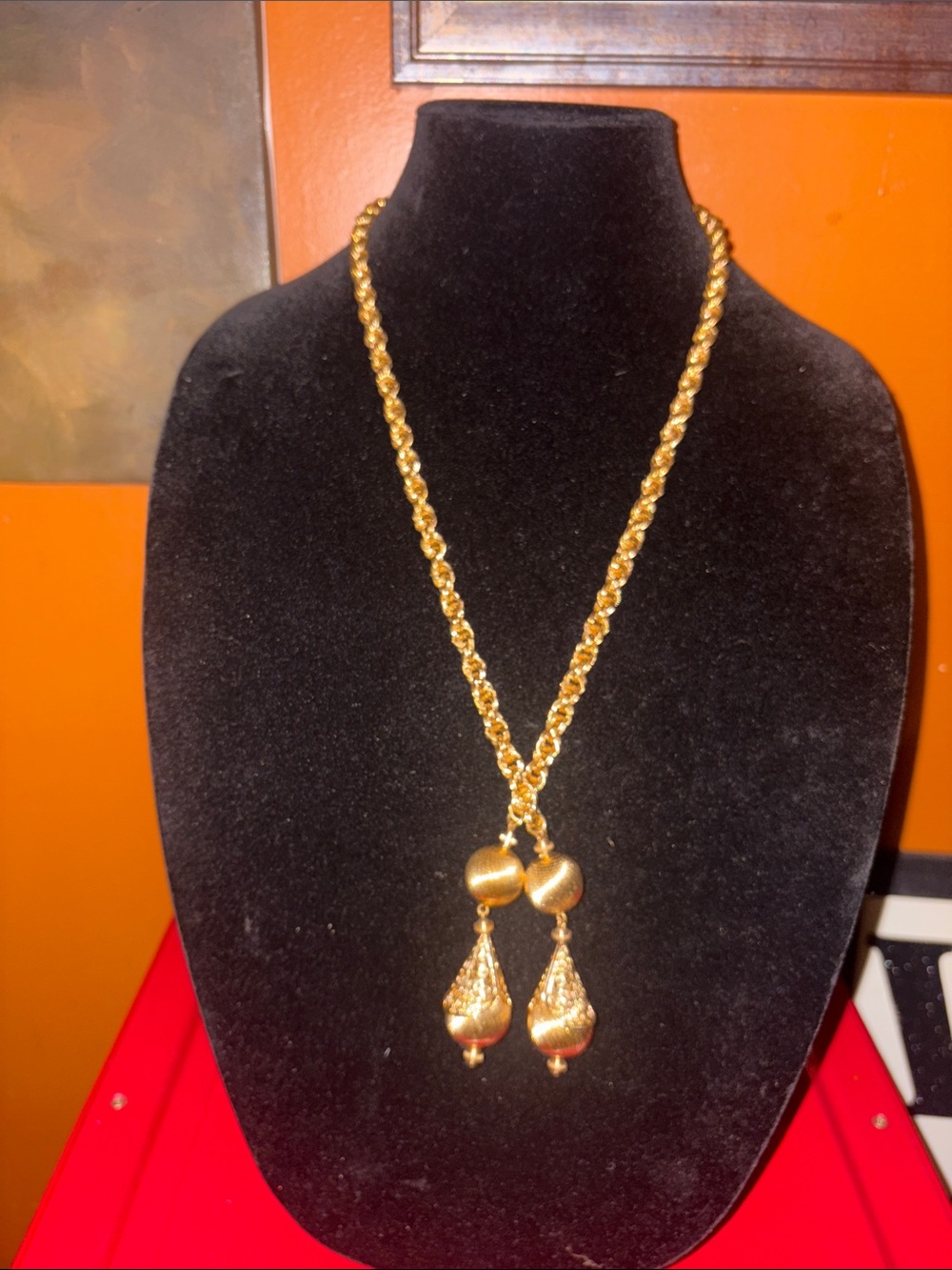 Vintage Monet Gold-Tone “Bolero” Twisted Rope Necklace with Beaded Teardrops